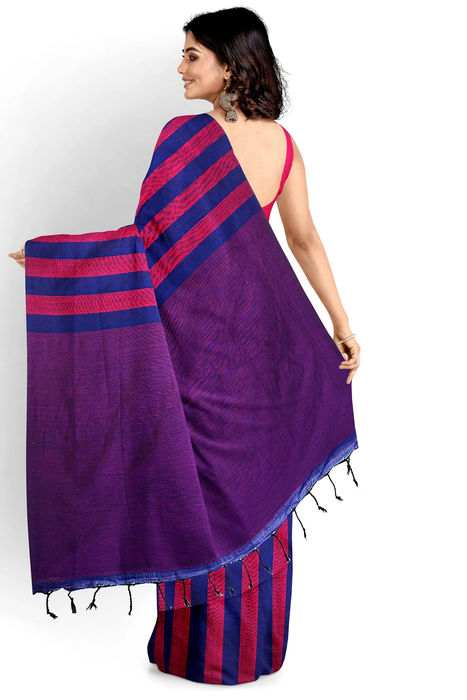Maroon Blue Pure Cotton Tejal Hand Loom Saree (1198)